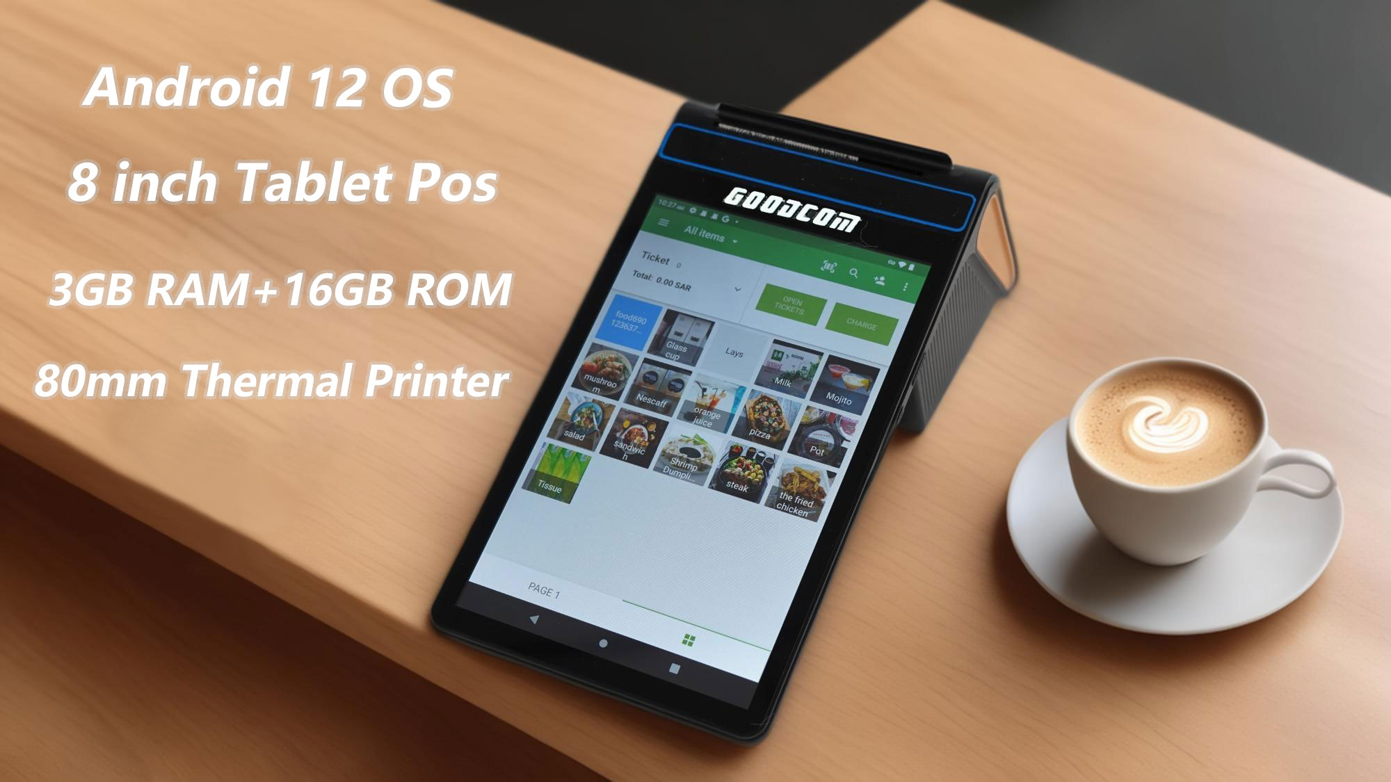 GOODCOM POS Terminal with Android 12, 80mm Printer