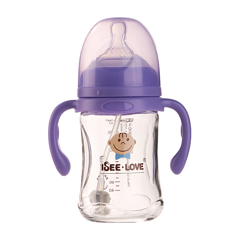 Borossilicato de vidro bebê alimentando garrafa com tampa e mamilo