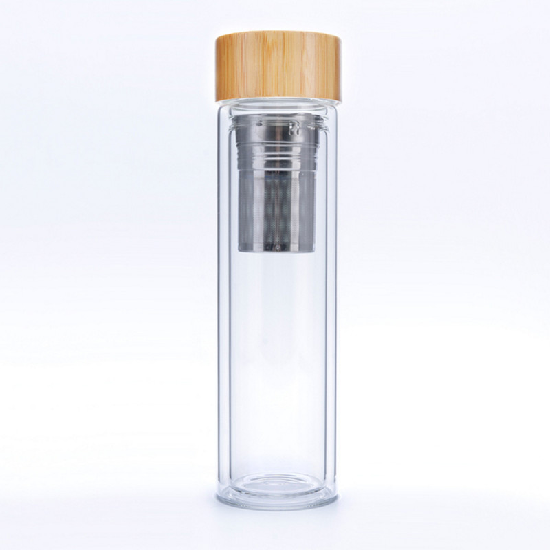 Garrafa de água de vidro personalizada 450ml com tampa de bambu