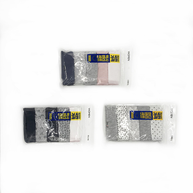 LS-106 Senhoras Briefs em algodão suave com faixa elástica extravagante, sólido + impressão, 5 pack