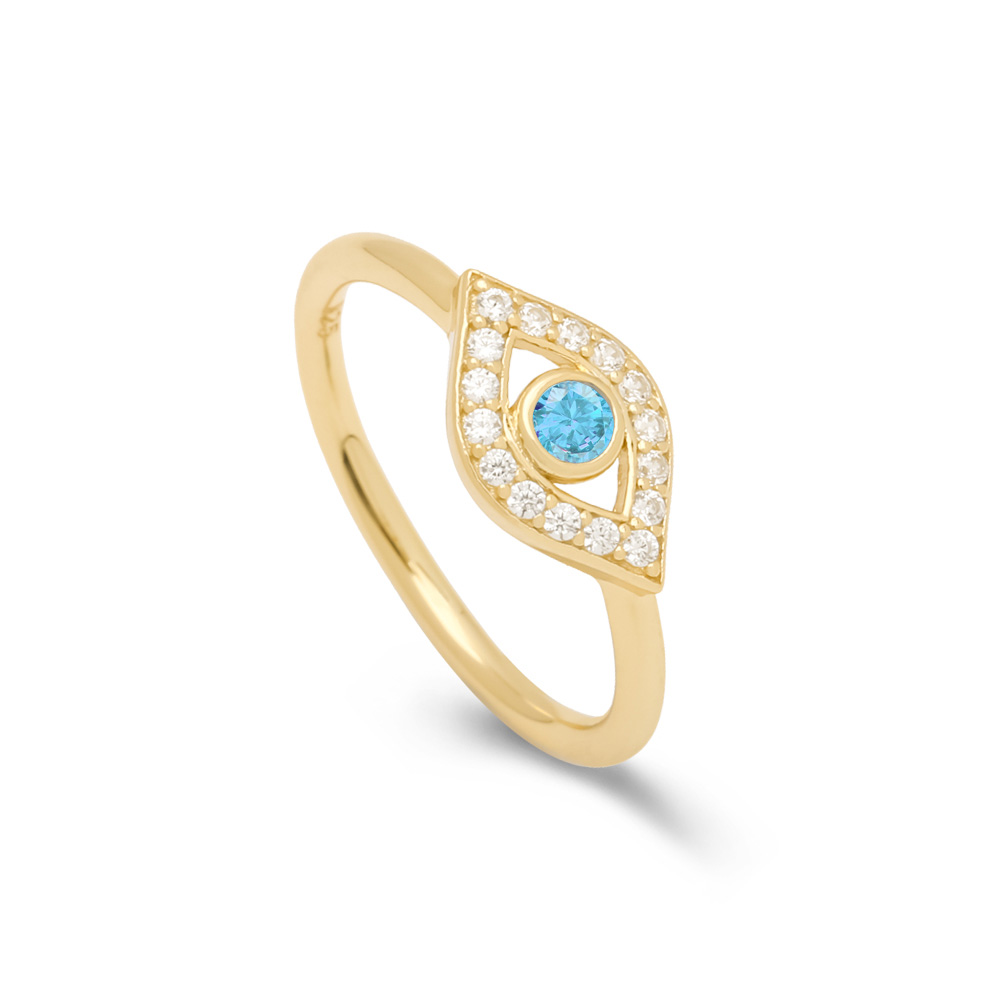 Anel malvoso anel de prata banhado a ouro azul zircônia cúbica