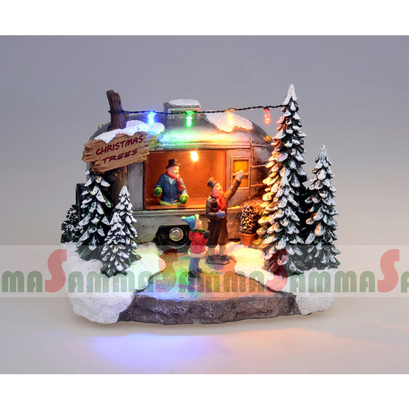 Polyresin LED Lit Trailer Stall Decoração de Natal