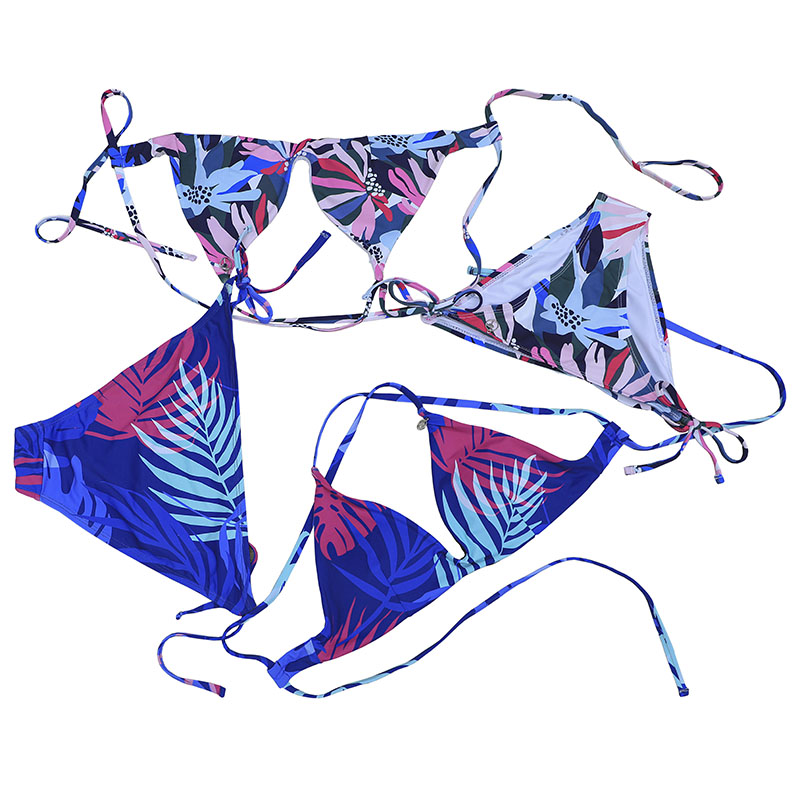 Conjunto de biquini de impressão de folha tropical para mulheres triângulo biquini conjunto