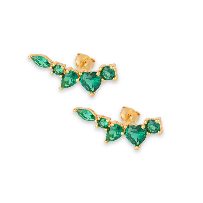 Brincos de zircônia cúbicos verdes banhados a ouro para mulheres