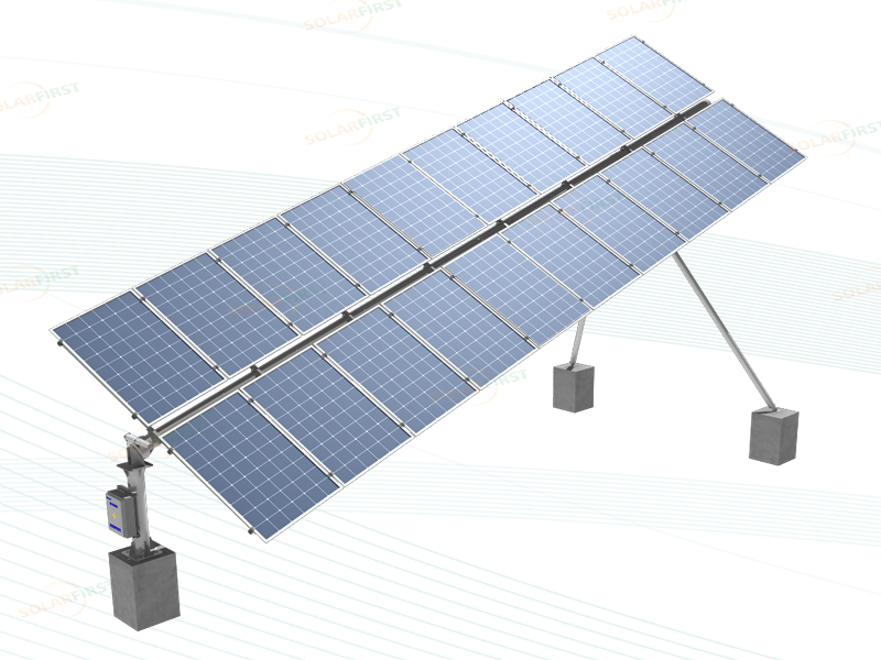 Rastreador solar de eixo único inclinado com módulos inclinados