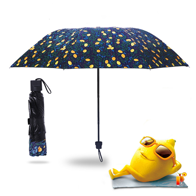 Limão 3 dobra manual impresso guarda-chuva dobrável