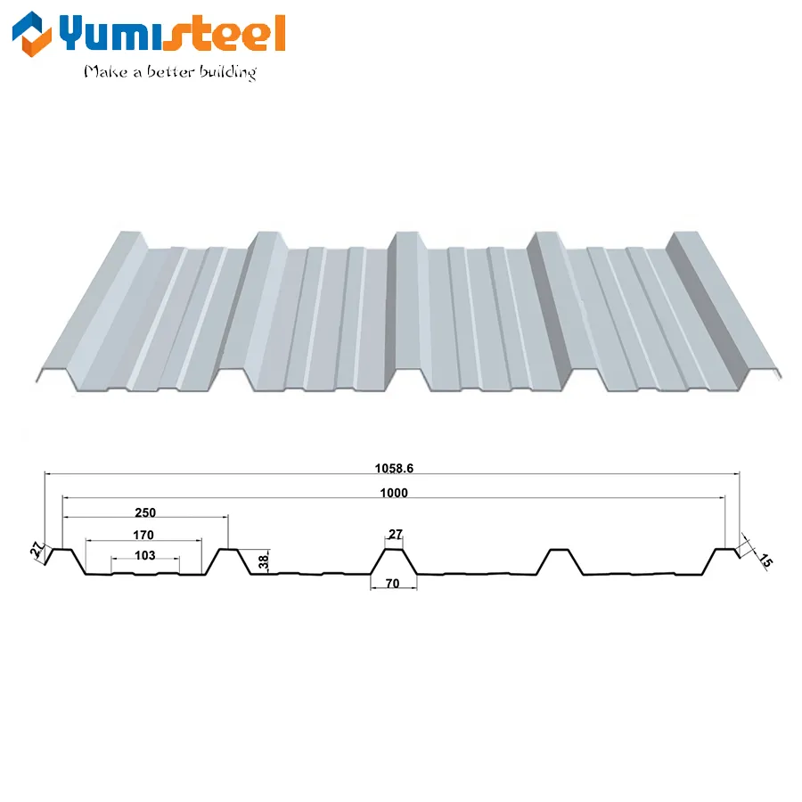 Telhado de metal cor trapezoide de alta costela para edifícios de aço