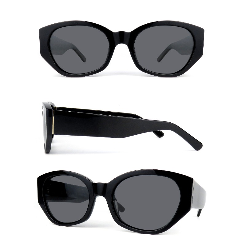 Óculos de sol redondos de acetato, óculos de sol de acetato de alta qualidade, acabamento de metal preto, redondo, olho de gato, feito à mão, lentes polarizadas