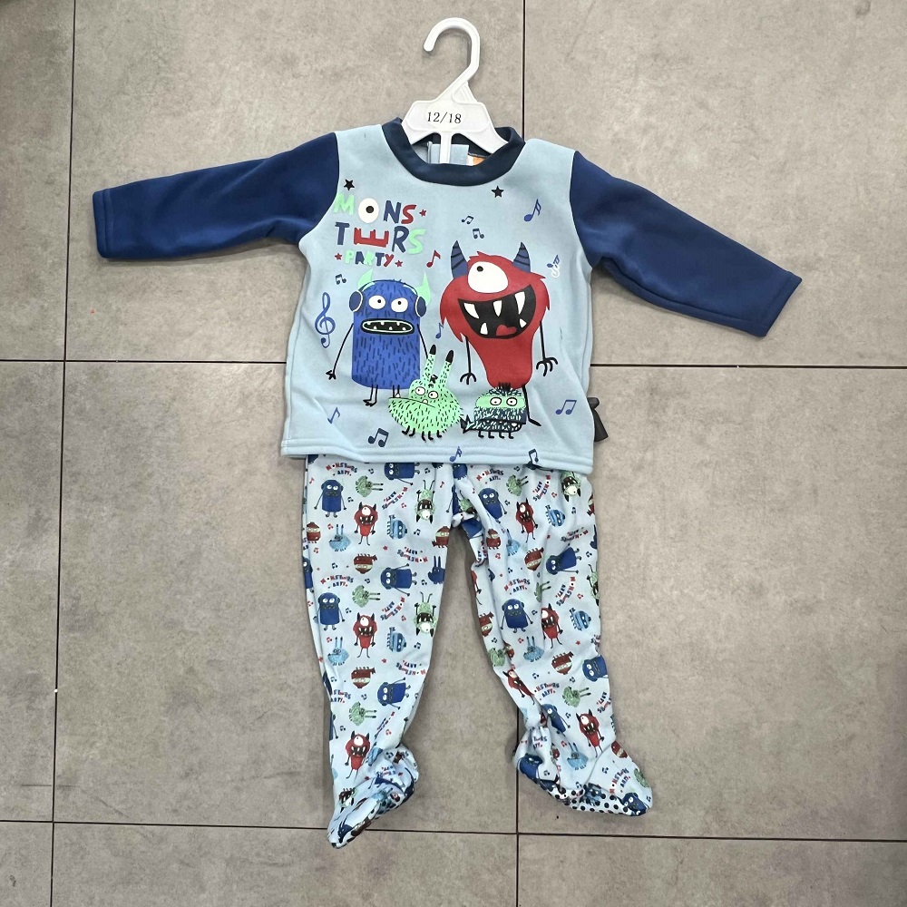 Pijama de duas peças com estampa de plástico top pronto para dormir para bebê manga comprida