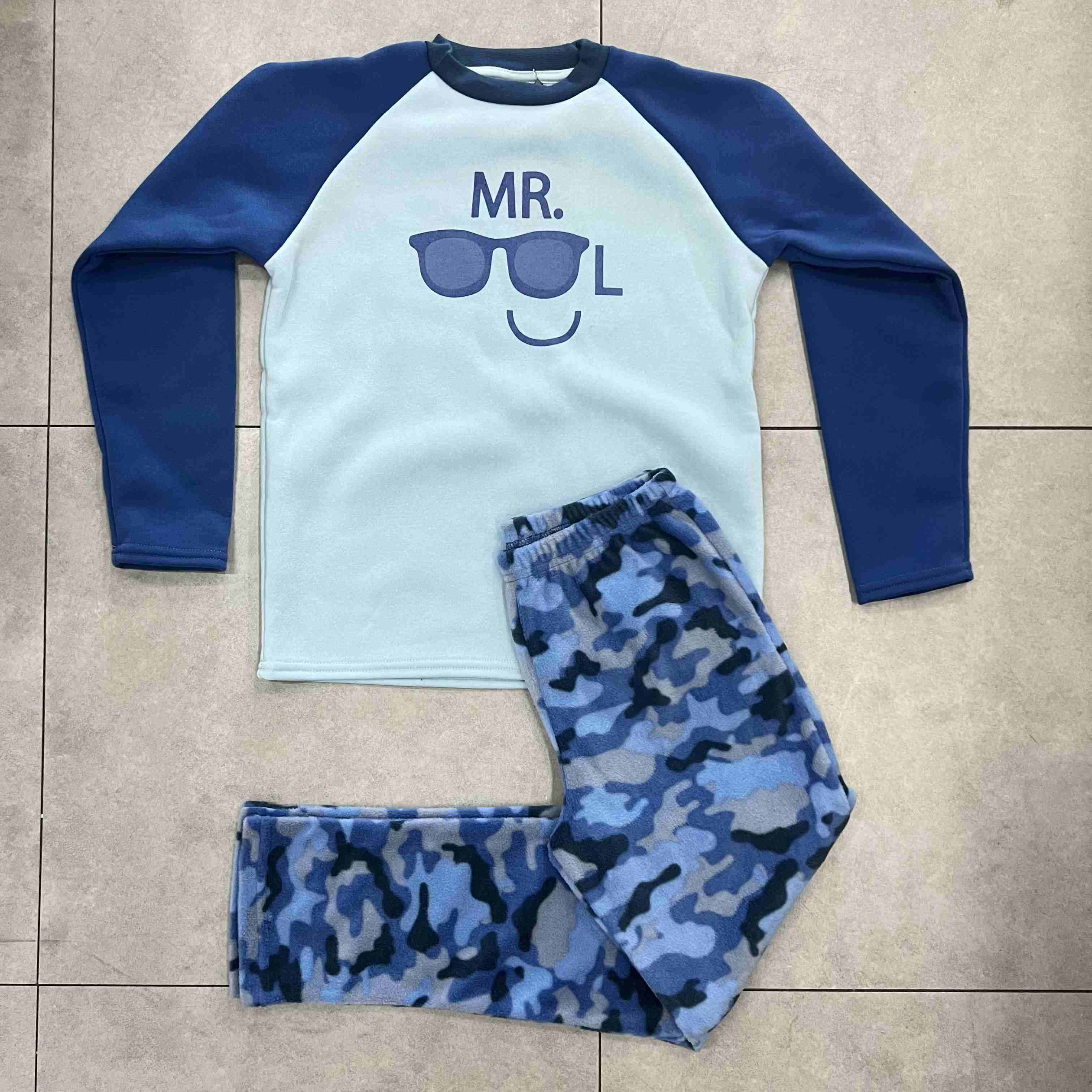 Pijama de menino pronto para uso, 2 peças de pijama com flanela e calça estampada