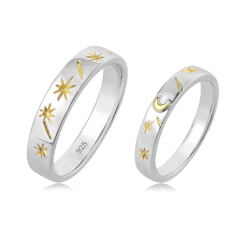 Conjuntos de anéis Sun Moon em prata esterlina 925