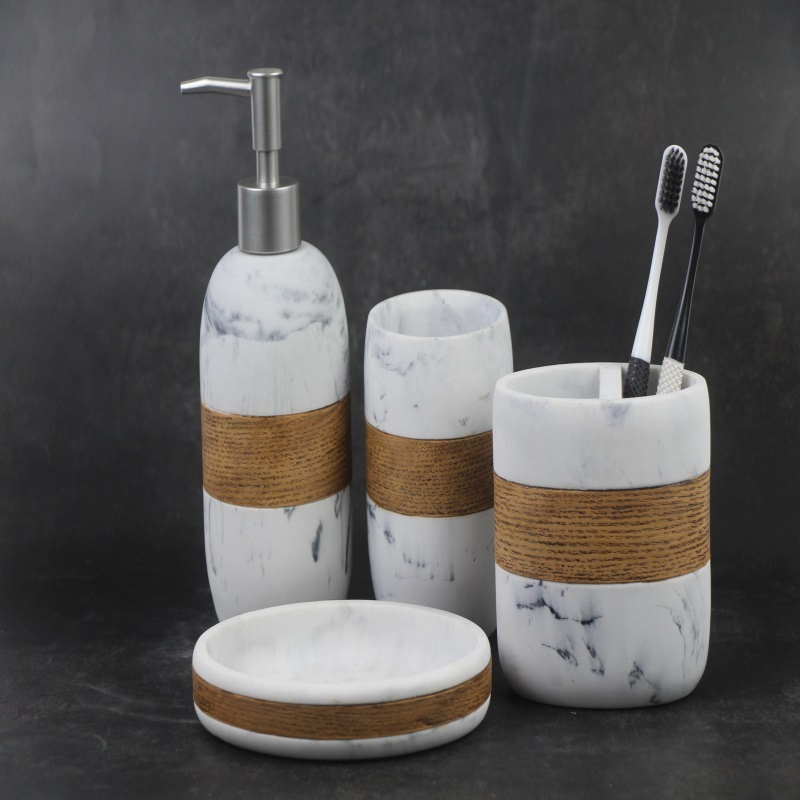 Banheiro de resina criativa com textura de mármore quatro conjuntos