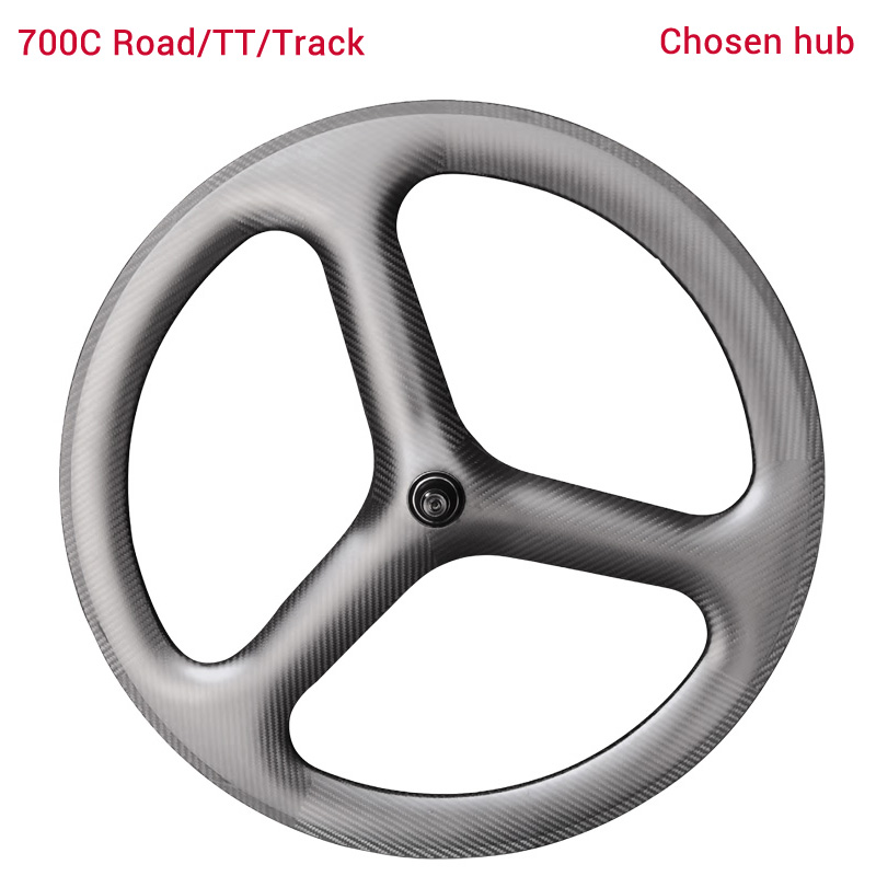 Roda de carbono LightCarbon 700C Aero de 3 raios para bicicleta de estrada/TT/track