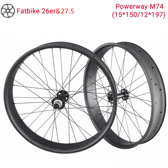 Roda de bicicleta de neve Lightcarbon 26er e 27.5 Powerway M74 Fatbike rodas de carbono com jantes largas de 65/85/90/75mm