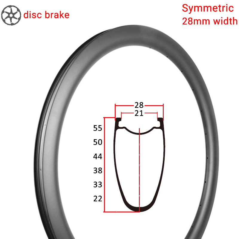 Aro simétrico do carbono da estrada do freio de disco da largura 700C de 28mm