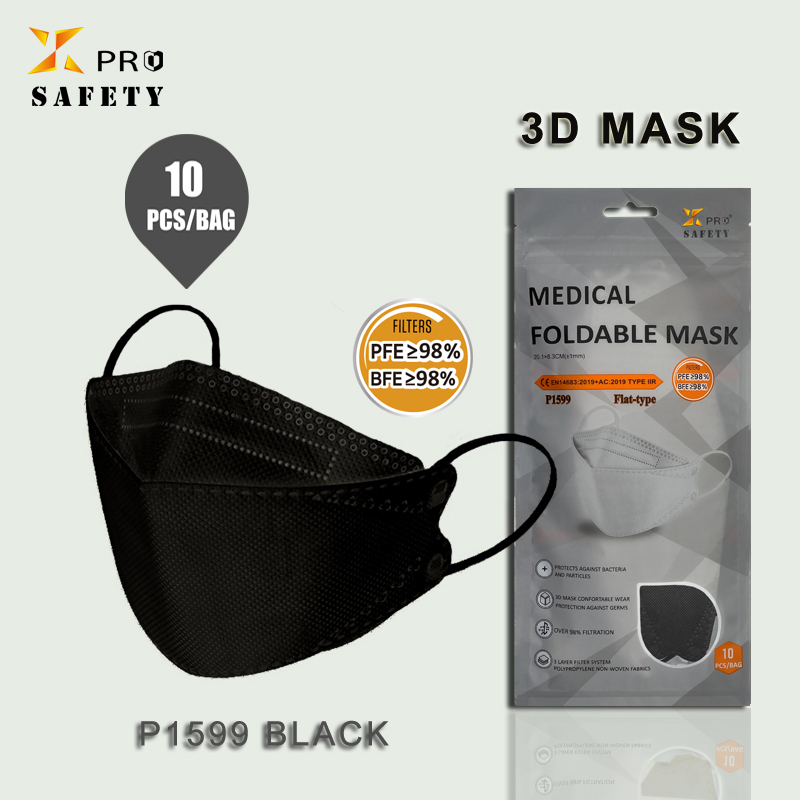 Novo produto máscara facial 3D preta 10 unidades/saco segurança 4 camadas de proteção feita em máscara facial EPI