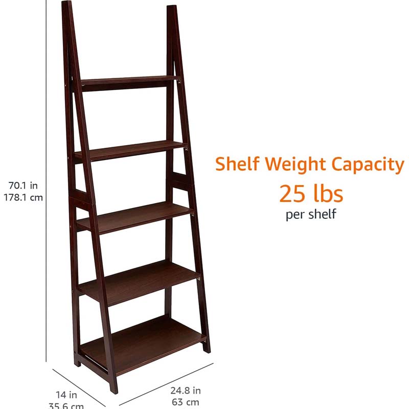 Organizador de estante de escada de 5 camadas, básico, moderno, moldura de madeira de borracha sólida, branca e nogueira