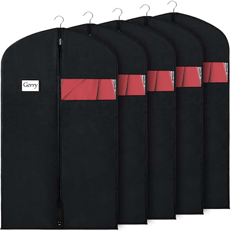 Personalizar boutique não tecido disponível preto com zíper terno capa saco de vestuário de organza com janela transparente saco de terno