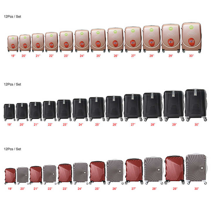 Conjuntos de bagagem rígida ABS fabricados semiacabados com bagagem de 12 peças
