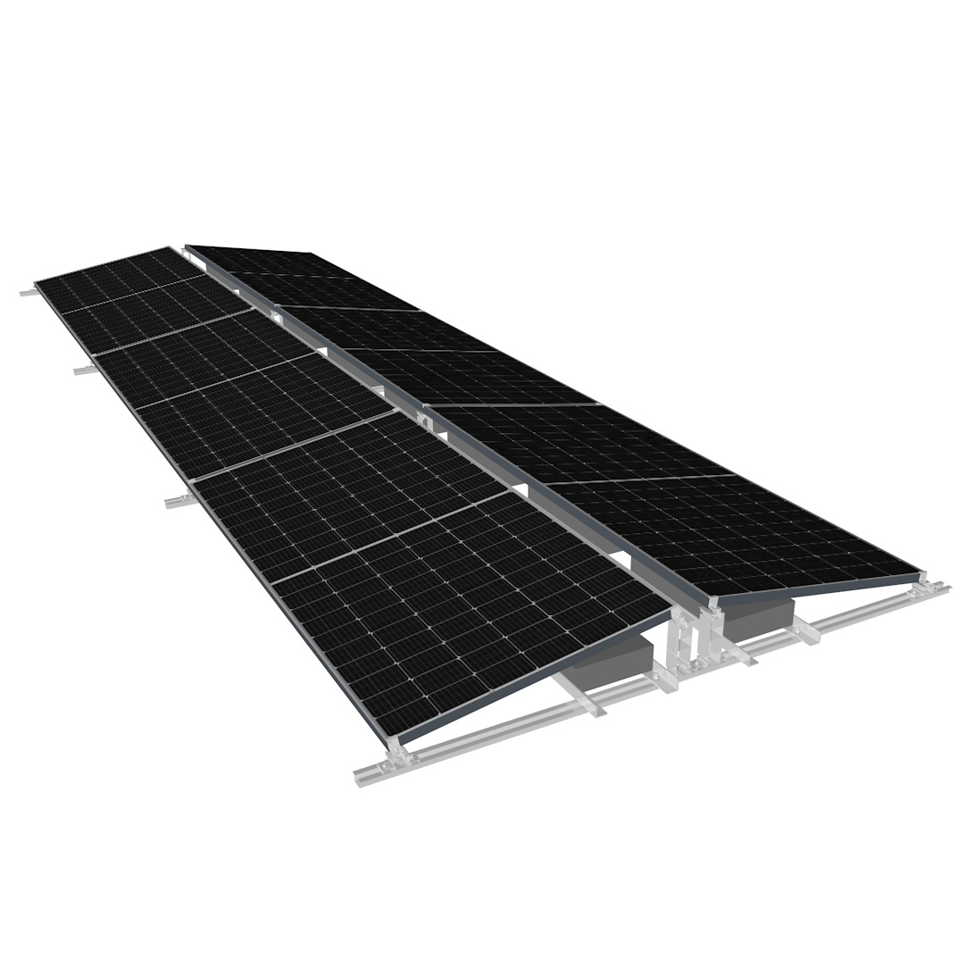 Fábrica solar de montagem em solo com lastro em telhado plano