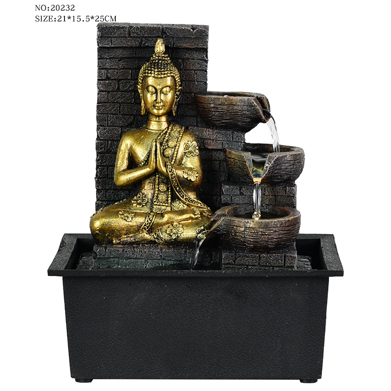 Vários estilos de mesa de resina muito agradável, fonte de água religiosa de Buda para decoração interna à venda
