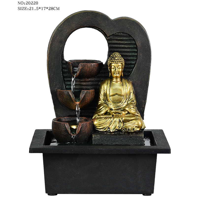 Direto da fábrica para vários estilos de mesa de resina fonte de água religiosa de Buda para decoração interna