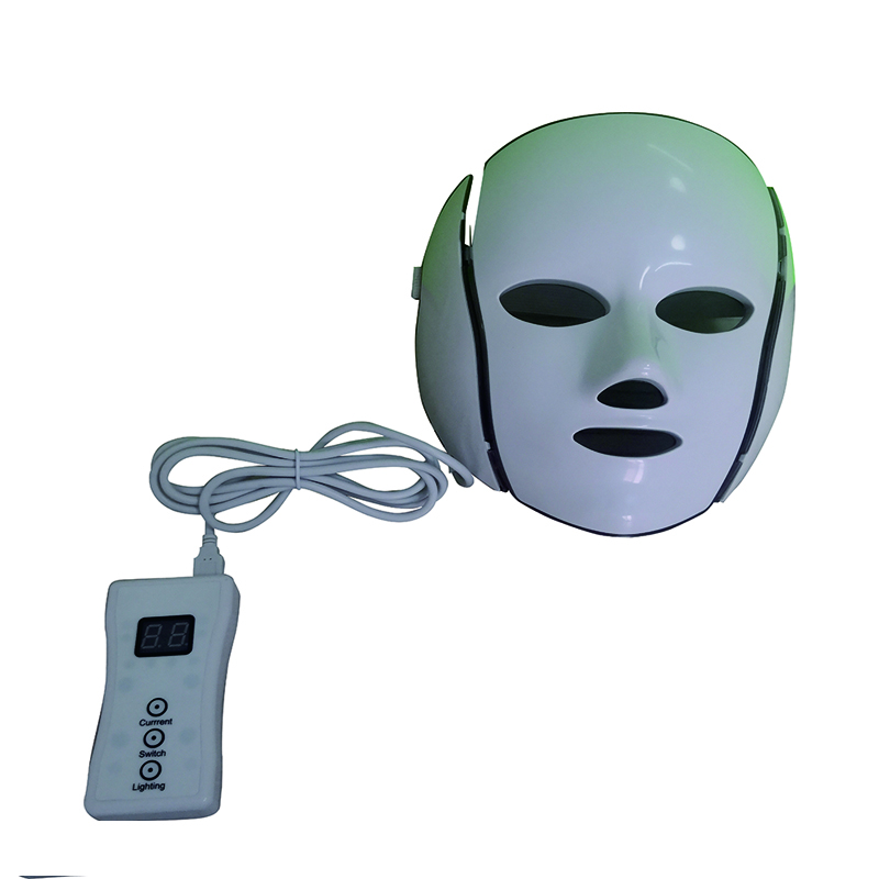 Máscara facial cosmética para terapia médica com luz de sete cores, massageador facial com controle remoto e adaptador